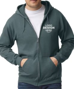 Dark Heather Gildan Blend Zip Custom Hoodie with logo printing